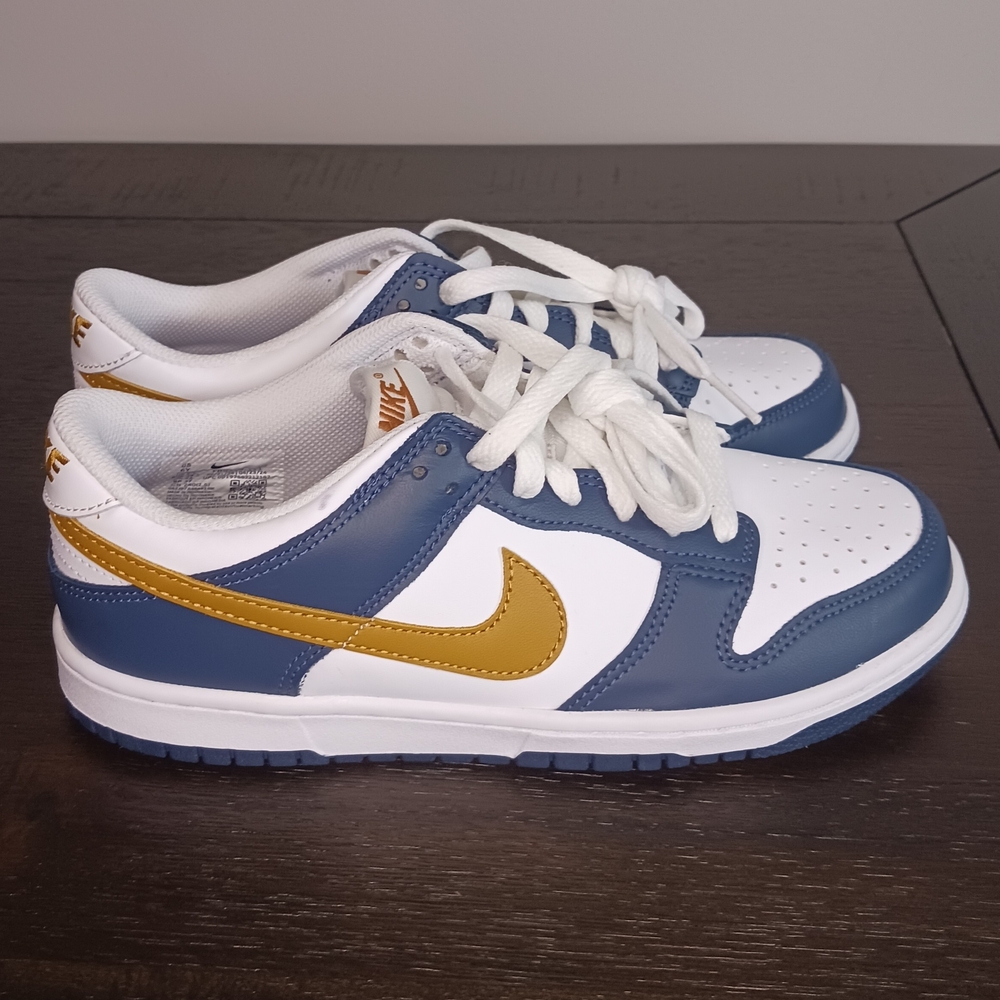 Nike Dunk Low White Midnight Navy Wheat Leather Boy's Shoes Size 6Y